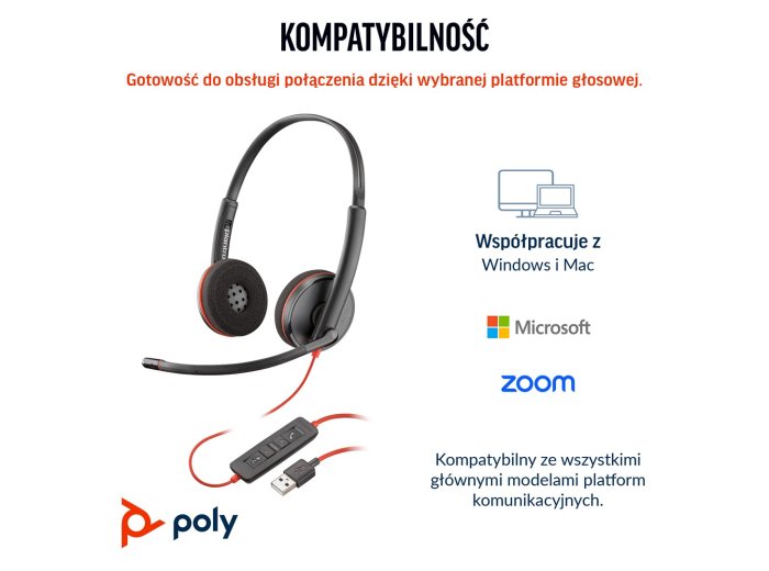 POLY Zestaw słuchawkowy Blackwire 3220 Stereo USB-C + przejściówka USB-C/A