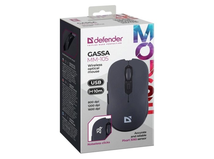 DEFENDER MYSZ BEZPRZEWODOWA GASSA MM-105 RF SILENT CLICK CZARNA 52105