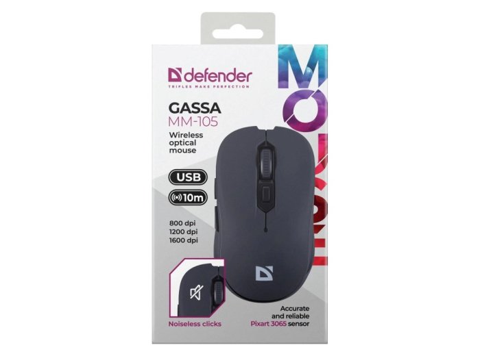 DEFENDER MYSZ BEZPRZEWODOWA GASSA MM-105 RF SILENT CLICK CZARNA 52105