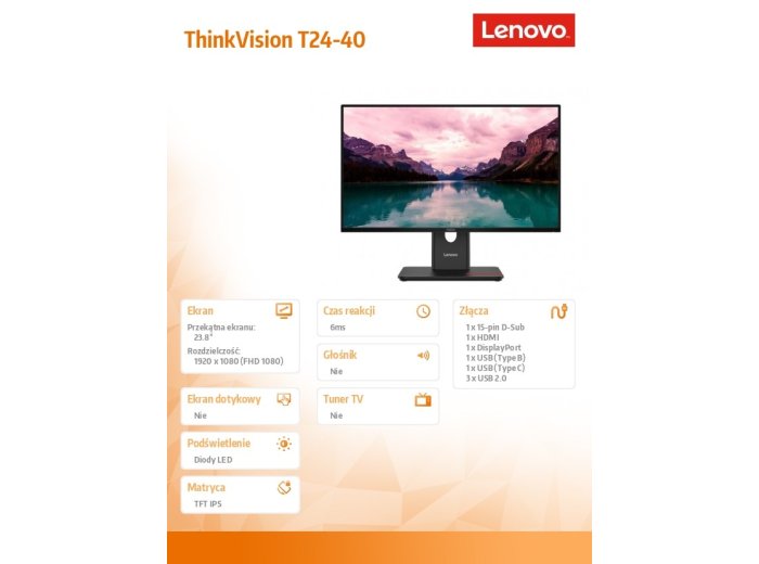 Monitor ThinkVision 23.8 cala T24-40 64A4MATXEU
