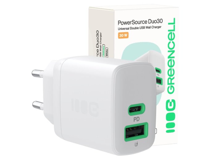 Ładowarka sieciowa 30W 1xUSB-C 1xUSB-A biała