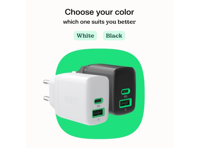 Ładowarka sieciowa 30W 1xUSB-C 1xUSB-A biała