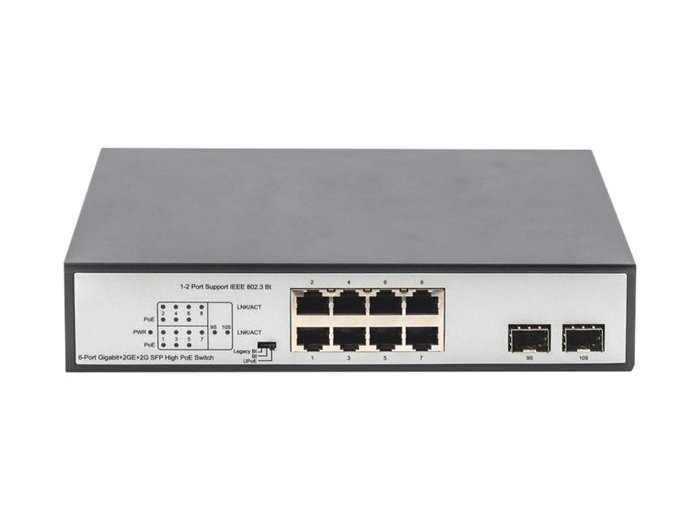 Digitus Przełącznik sieciowy niezarządzalny desktop 8x RJ45 Gb/s (w tym 6xPoE)+ 2x SFP, PoE++ max budżet 180W