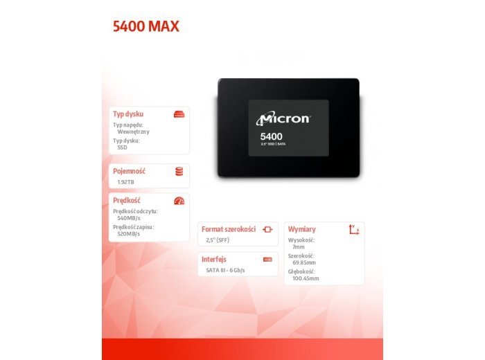 Dysk SSD 5400 MAX 1920GB SATA 2.5 7mm Single Pack
