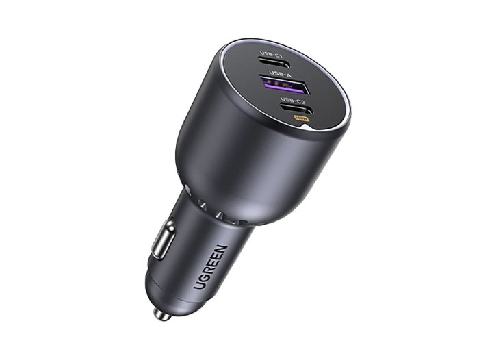 Ugreen 130W 3-Port Fast Car Char gray Słuchawki, Komputer przenośny, Telefon komórkowy, Laptop, Power bank, Telefon Szary Zapalniczka Automatyczna