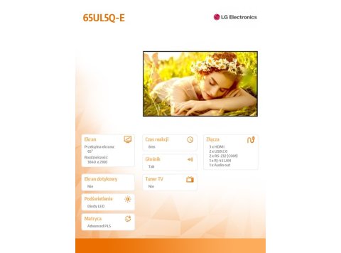 Monitor wielkoformatowy 65UL5Q-E 500cd/m2 UHD 24/7