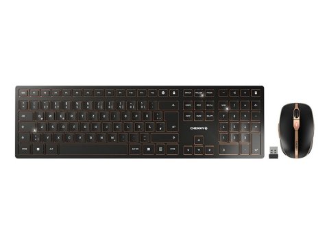 CHERRY DW 9100 SLIM klawiatura Dołączona myszka Uniwersalne RF Wireless + Bluetooth QWERTZ Niemiecki Czarny