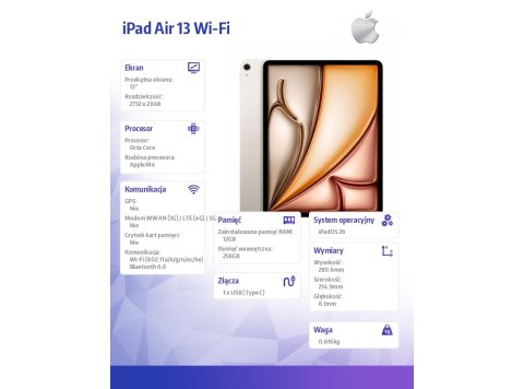 iPad Air 13 Wi-Fi 256GB Księżycowa poświata