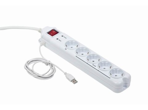 Gembird PCW-MS2G ochrona przeciwprzepięciowa Biały 5 x gniazdo sieciowe 250 V 1,8 m