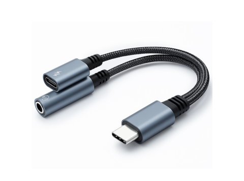 Adapter USB-C 2w1 | USB-C | Jack 3.5mm | PD 15W | 10cm