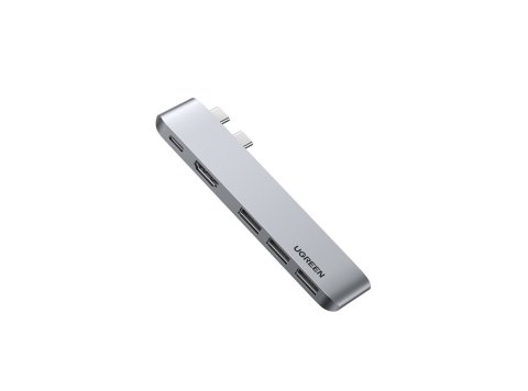 Ugreen wielofunkcyjny HUB 2x USB Typ C na USB Typ C PD (Thunderbolt 3, 100W, 4K@60 Hz, 10 Gbps) / HDMI 4K@30 Hz / 3x USB 3.0 do MacBook Pro / Air szary