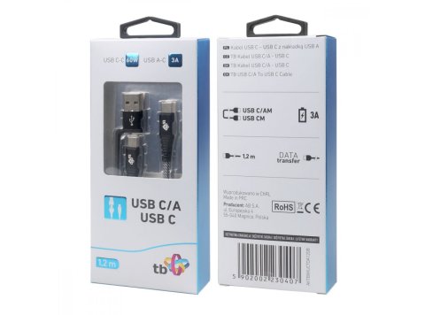 Kabel 2w1: USB C - USB C z nakładką USB A, 1.2 m