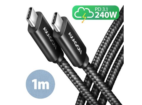 BUCM2-CM10AB Kabel USB-C - USB-C 1 m, USB 2.0, ładowanie PD 240W/PPS/QC4+/AFC/FCP, E-Marker, aluminiowe wtyki, w oplocie, czarny