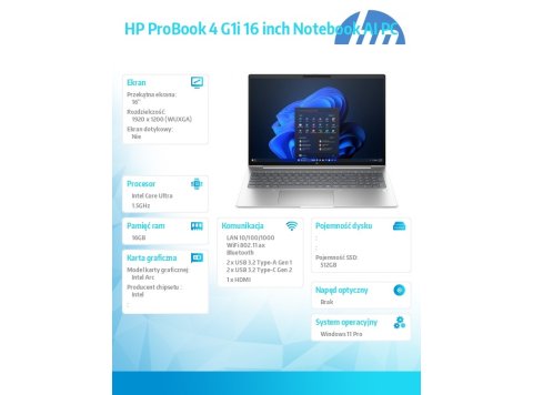 Laptop ProBook 4 G1i U7-255H 512GB/16GB/W11P/16.0 C51MQET