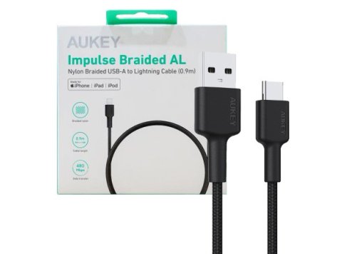 CB-CD30 kabel USB-C - USB-A 0,9m 60W PD 3A 20V nylonowy oplot czarny