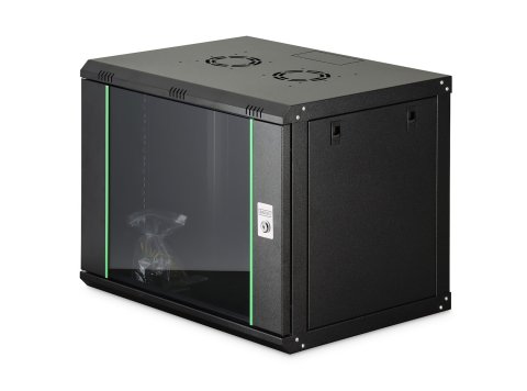 Szafa sieciowa wisząca DYNAmic 19" 9U rack 600x450, drzwi szyba, czarny, niedzielona, złożona, 60kg