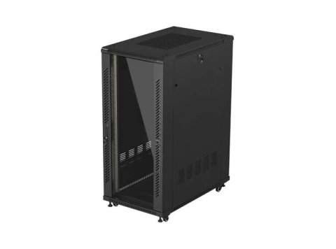Szafa instalacyjna rack stojąca 19 cali 27U 600x1000 drzwi przeszklone (Flat pack) czarna