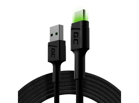 GREEN CELL KABEL KABGC13 GC RAY USB - USB-C 200CM, ZIELONY LED, SZYBKIE ŁADOWANIE ULTRA CHARGE, QC 3.0