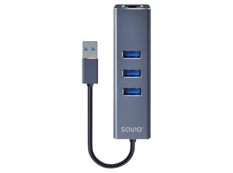 Hub AK-58 3-portowy USB-A 3.1 Gen 1 z adapterem RJ-45 Gigabit Ethernet