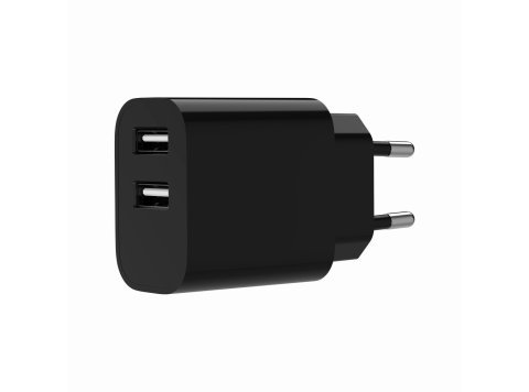 Ładowarka uniwersalna USB 2-portowa, 2.4 A, czarna