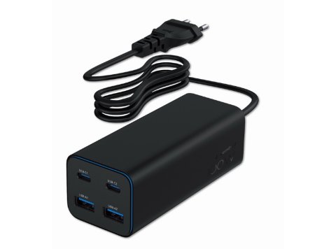 Ładowarka uniwersalna 100W GaN 2xUSB-A 2xUSB-C szybkie ładowanie czarna
