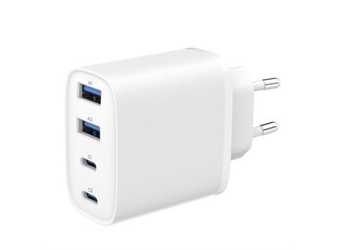 Ładowarka uniwersalna GaN 40W LCD 3xUSB-C 1xUSB-A biała