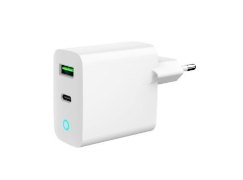 Ładowarka USB-A USB-C LED 20W PD QC3.0 biała
