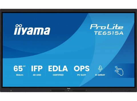 Monitor interaktywny 65 cali TE6515A-B2AG VA,4K,40pkt,550cd,DeepContrast-IR+, HDMI x2,DP,USB-C, 2 x 20W, OPS Slot x1, 5xUSB, 2xRJ45,8-Array,EDLA,