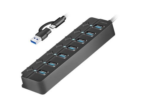 HUB USB3.2 Gen1, 7x USB-A, 7xON/OFF, czarny