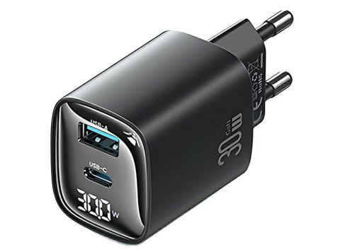 Ładowarka sieciowa 30W GaN LED USB+USB-C CC229 Fast Charging czarna