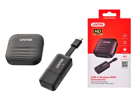 UNITEK BEZPRZEWODOWY NADAJNIK HDMI DO 50M, USB-C, CZARNY