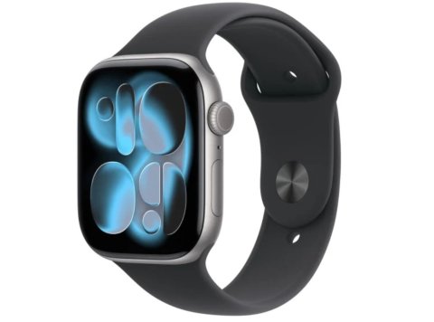 Watch Series 11 GPS+Cellular koperta 42 mm z aluminium w kolorze gwiezdnej szarości, pasek sportowy w kolorze czarnym - rozmiar M/L