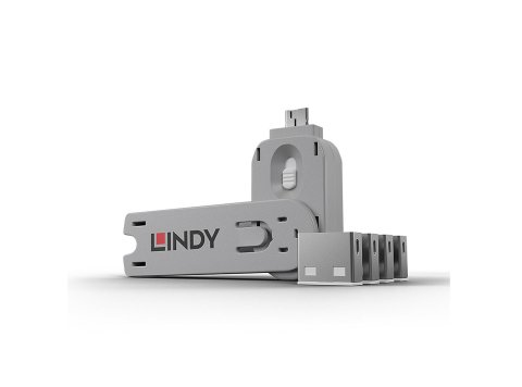 Lindy 40454 bloker portów Blokada portu + klucz USB Typu-A Biały Kopolimer akrylonitrylo-butadieno-styrenowy (ABS) 5 szt.
