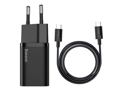 BASEUS ŁADOWARKA SIECIOWA Z KABLEM USB-C DO USB-C TZCCSUP-L01 SUPER SI 1C 25W CZARNA