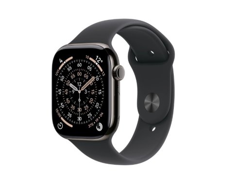 Watch Series 11 GPS + Cellular, koperta 46 mm z tytanu w kolorze łupku, pasek sportowy w kolorze czarnym - rozmiar M/L