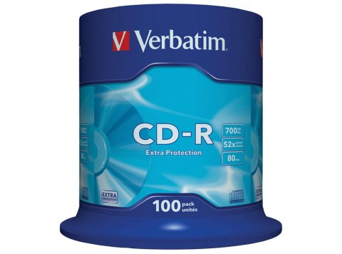 Płyta CD-R VERBATIM, 700MB, prędkość 52x, cake, 100szt., ekstra ochrona