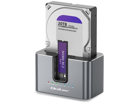 Stacja dokująca 2w1 HDD SSD | SATA | M.2 NVMe | Klonowanie | USB-C | 10Gb/s | 28TB
