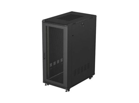 Szafa instalacyjna rack stojąca 19 cali 27U 600x1000 drzwi perforowane (Flat pack) czarna