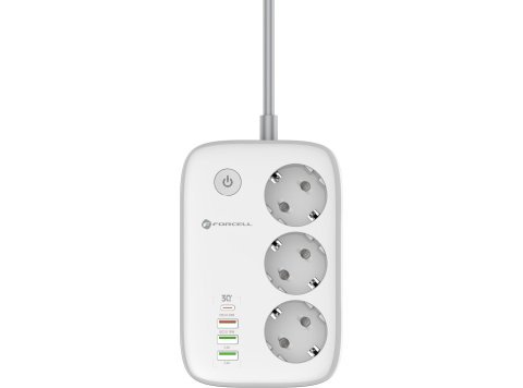 Listwa sieciowa Forcell F-Energy 3x schuko, USB-C 30W, 3x USB-A QC3.0 PD WiFi Tuya 2500W 10A