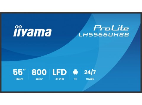 Monitor profesjonalny 55 cali LH5566UHSB-B1AG 4K, VA, A14, 800cd, 5000:1, 6,5ms, 2xHDMI, USB-C, RJ45, 2xUSB, 2x10W, WiFi, iiSignage2 4/32GB