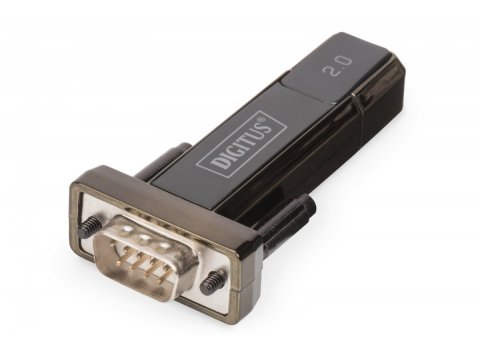 Konwerter / Adapter USB-A 2.0 męski do RS232 (DB9) męski | Chipset FTDI FT232RNL | Mocowanie na śruby | z dodatkowym kablem 0.8m