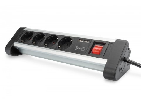 Listwa zasilająca biurowa 45° 4 gniazdowa, 2x USB (5V/2A) z możliwością obrotu o 290° aluminiowa HQ