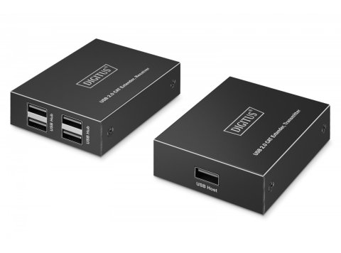 Przedłużacz (extender) po skrętce kat.6 USB 2.0 do 150m, 4x USB-A do 480 Mbps, 1x RJ45 (Gigabit Ethernet) - zestaw (odbiornik/nadajnik)