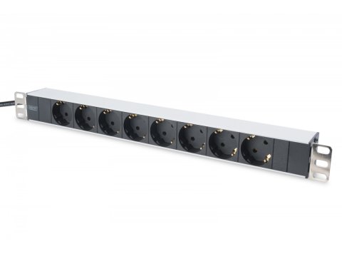 Listwa zasilająca PDU 19" RACK 8xSchuko, 2m 1xSchuko, 16A, aluminiowa