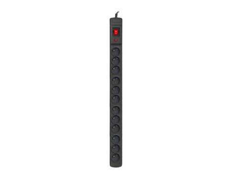Listwa przeciwprzepięciowa M12/16A Rack 19'' 2.5m czarna (12 gniazd) do montażu pionowego