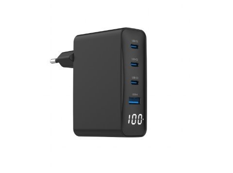 Ładowarka uniwersalna 100W GaN 1xUSB-A 3xUSB-C szybkie ładowanie LCD czarna