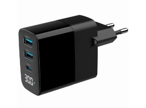 Ładowarka GaN 2xA 1xC LCD 30W PD QC3.0 czarna
