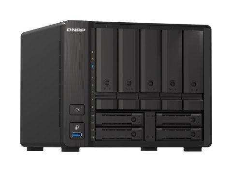 Qnap TS-h973AX-32G, Tower, 5 x 2.5"/3.5" SATA + 2 x 2.5" U.2 NVMe/SATA+ 2 x 2.5" SATA, AMD Ryzen V1500B 4C/8T, 32GBDDR4 SODIMM (Max. 64GB), 2 x 2.5GbE + 1 x 10GbE, External adapter (PSU)