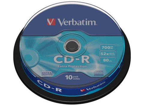 Płyta CD-R VERBATIM, 700MB, prędkość 52x, cake, 10szt., ekstra ochrona