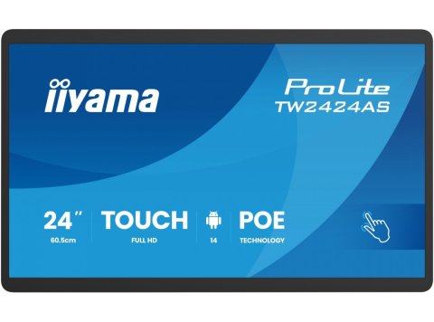 Monitor 23.8 cala ProLite TW2424AS-B3P POJ.10PKT.24/7,ANDROID14, IPS, USB-C, 2x5W, RJ45,dubbele microfoon, antireflectiecoating, PoE, iiSignage